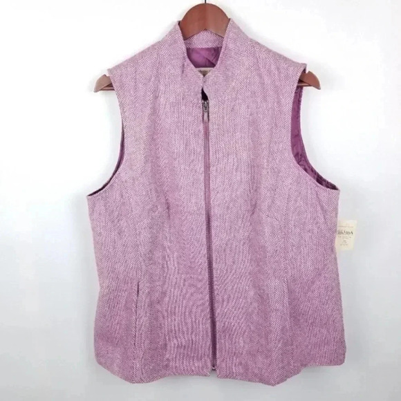 Coldwater Creek Herringbone Vest wool blend size 14 zip front - Picture 1 of 10